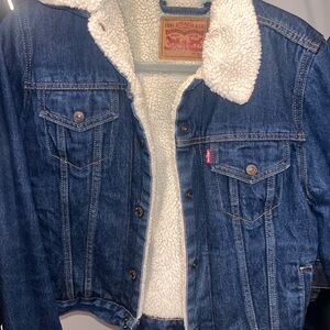 Levi's Women's Dark Blue Denim Jacket with White Sherpa Collar